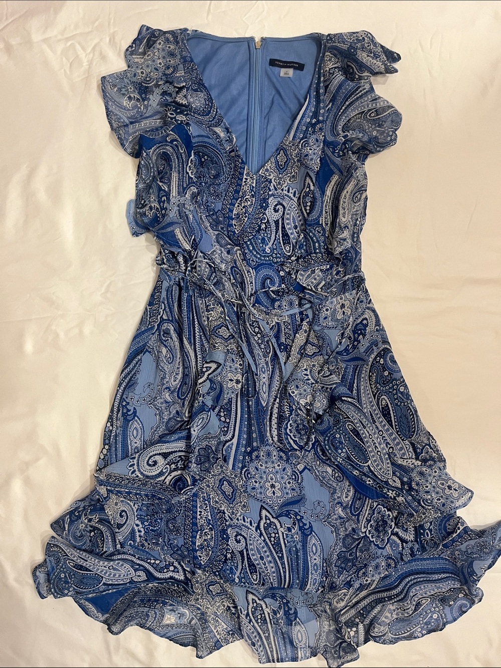 Tommy Hilfiger Blue Paisley Ruffle Wrap-Style Dress
